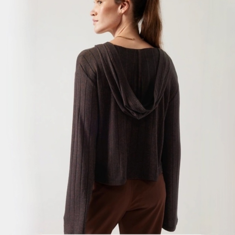 Athleta Mahogany Heather Pullover Ribbed Sweater With Hood. Sz S - Picture 2 of 8